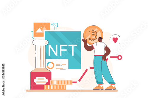 Nft bitcoin cryptocurrency blockchain finance digital token art investment marketplace concept vector design vector art illustration and png 