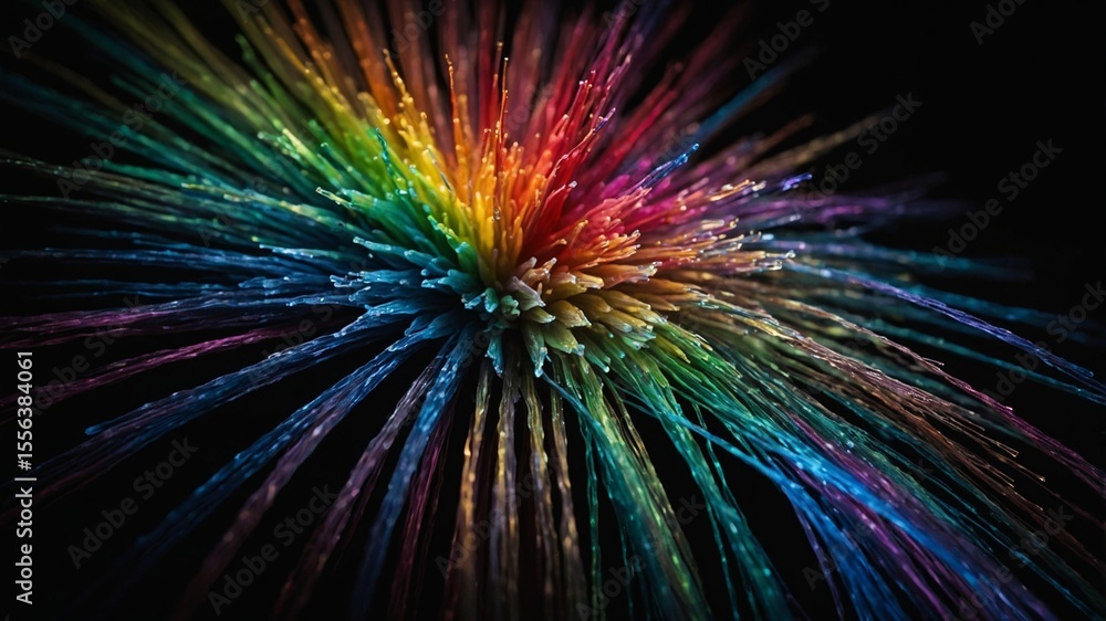 Fototapeta premium Colorful Abstract Pattern Featuring Vibrant Spikes Radiating From a Central Point, Created Using Digital Techniques Showcasing a Dazzling Array of Hues