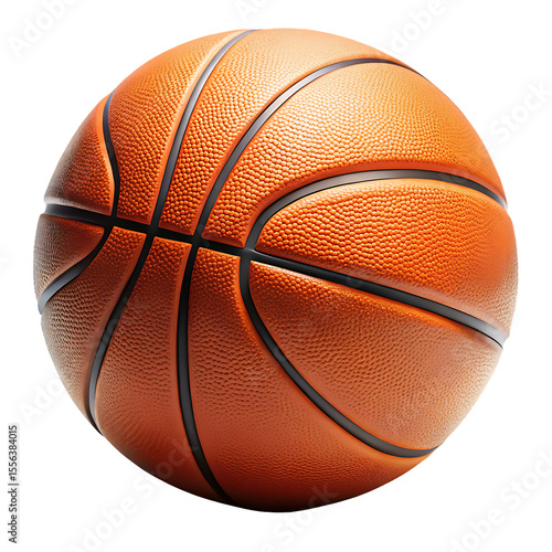 Close up of an orange basketball with black seams in studio lighting isolated on a transparent background