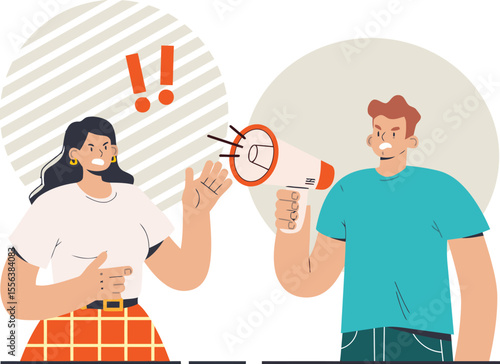 Argument megaphone woman man communication conflict angry shouting disagreement expression illustration vector vector art illustration and png 