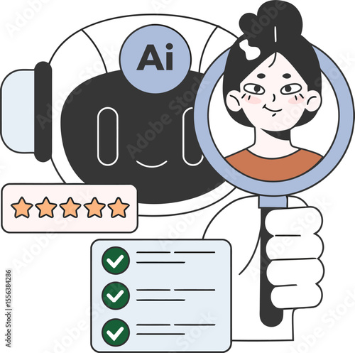 Ai hiring robot candidate search recruitment employment job interview evaluation process automation review vector art illustration and png 