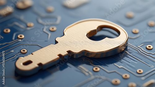 Golden Key On Blue Circuit Board