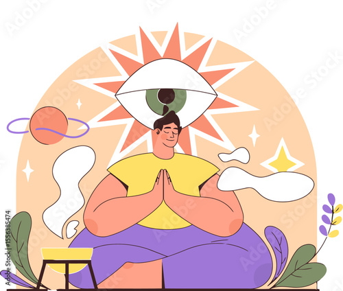 Meditation mindfulness wellness spiritual peace relaxation zen yoga health wellbeing awareness focus calm mind body vector art illustration and png 