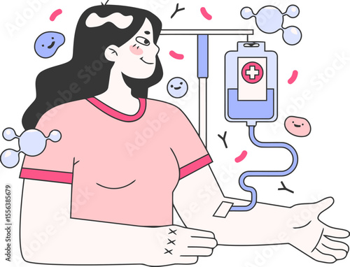 Woman iv drip therapy infusion treatment health care medical wellness intravenous patient clinic hospital aid vector art illustration and png 