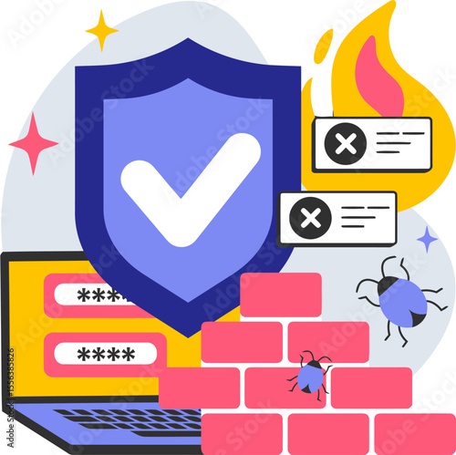 Security firewall antivirus protection network safety internet data privacy system shield secure access online 100 vector art illustration and png 