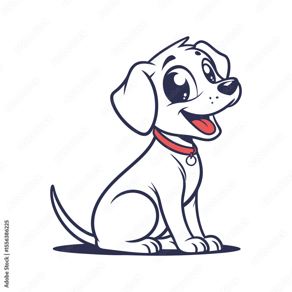 Fototapeta premium Cute Cartoon Puppy Sitting and Smiling – Happy Dog Mascot Illustration , pet logo design .