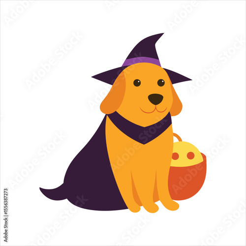 Cute Dog in Witch Costume Holding Candy Vector