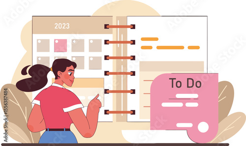 Calendar schedule planning appointment organization reminder to do list task management agenda organizer woman vector art illustration and png 