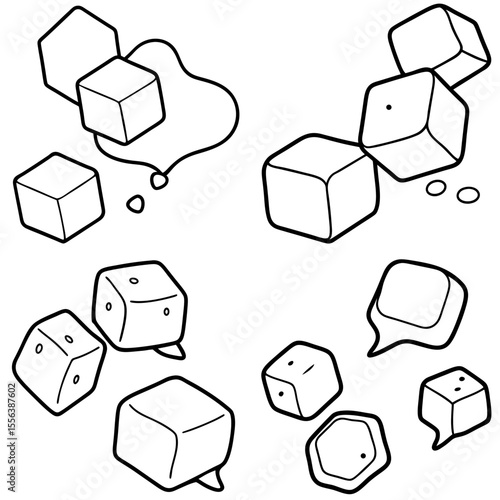 Ice Cubes with Speech Bubble Coloring Book Page – Hand-Drawn Fun Illustration