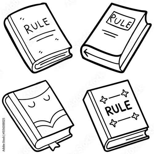 Line Drawing Cartoon Rule Book Coloring Book Page – Hand-Drawn Outline Education Illustration