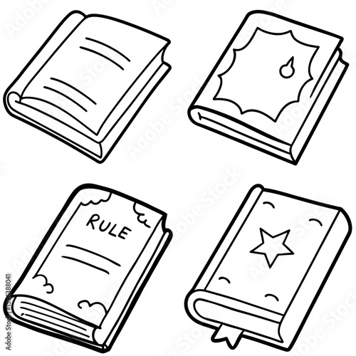 Line Drawing Cartoon Rule Book Coloring Book Page – Hand-Drawn Outline Education Illustration