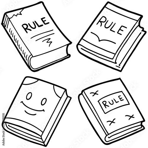 Line Drawing Cartoon Rule Book Coloring Book Page – Hand-Drawn Outline Education Illustration