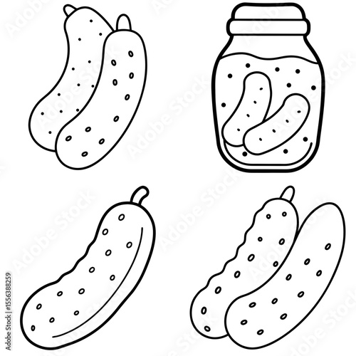 Pickled Gherkins Coloring Crayon Coloring Book Page – Hand-Drawn Cartoon Illustration
