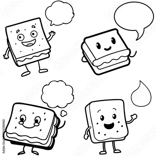 S’more Cartoon with Speech Bubble Coloring Book Page – Hand-Drawn Fun Illustration