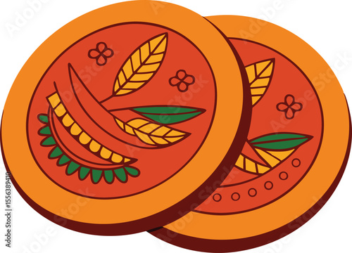 Coasters Design with Traditional Madhubani Art Painting Style Illustration