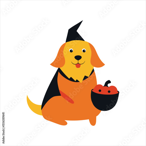 Halloween Dog Dressed as Witch Vector Art