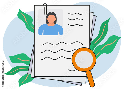 Resume search job application recruitment employment hiring cv find candidate document work review process vector art illustration and png sticker