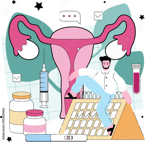 Uterus fertility ovulation period cycle calendar pregnancy test planning gynecology healthcare wellness vector art illustration and png 