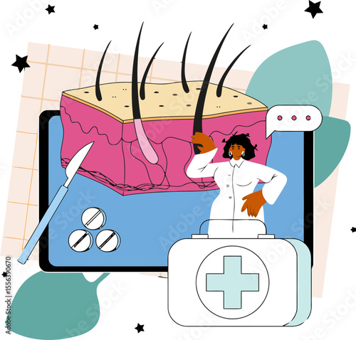 Dermatology skin hair doctor medical healthcare treatment beauty scalp clinic skincare dermatology health vector art illustration and png 
