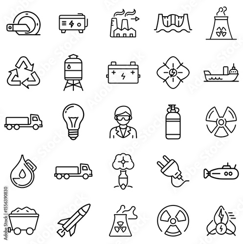 Nuclear Energy Outline Line Icon Set