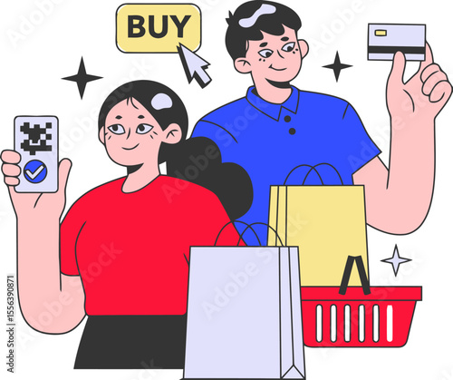 Online shopping ecommerce retail buy purchase payment technology shop digital consumerism store sale customer vector art illustration and png 