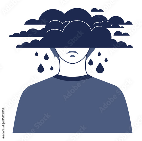Depression mental health anxiety stress sad cloud person psychology illness wellness sadness health help mind vector art illustration and png 