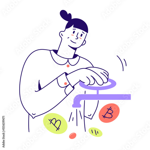 Bitcoin faucet crypto currency blockchain money finance digital investment technology wealth earning coin vector art illustration and png 