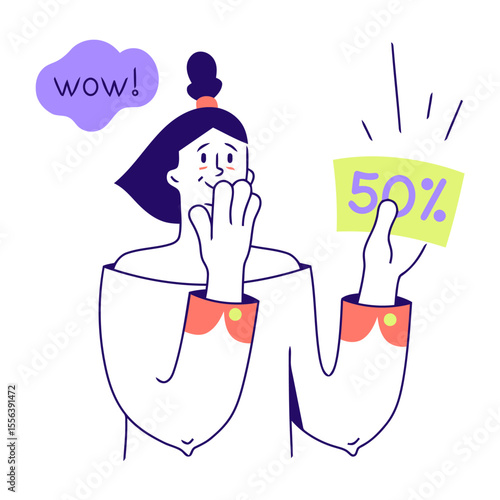 Discount sale promotion offer fifty percent off wow shopping deal clearance savings special limited time vector art illustration and png 