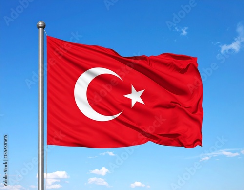 青空の背景にトルコの国旗