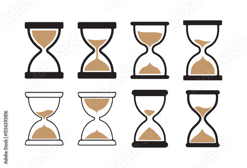 Flat Hourglass Icon Set – Sand Timer Vector Collection in Different Styles. Victor illustration eps 10