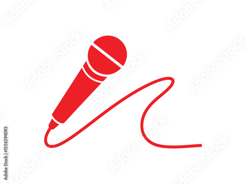 A red microphone icon with a stylized cable.
