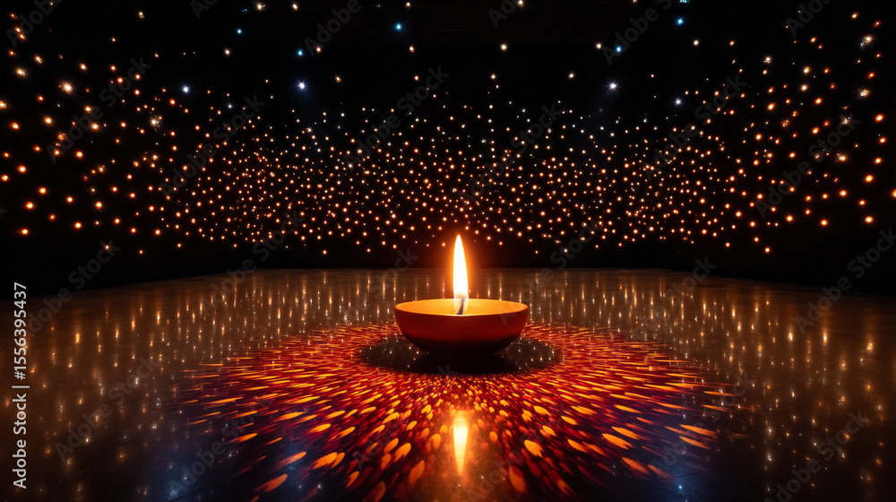 Diwali Celebration with Lit Diya and Festive Lights Diwali Celebration with Lit Diya and Festive Lights