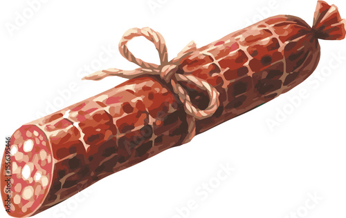 Vector watercolor painted illustration of a salami