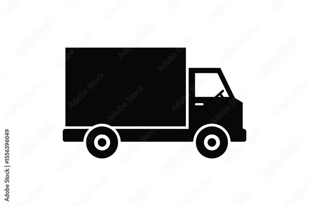 Fototapeta premium Black and white silhouette illustration of a delivery truck