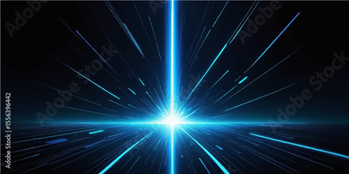 Abstract blue space background with glowing stars, light bursts, and a futuristic design pattern