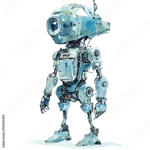 Autonomous Robots, watercolor vector, isolated on a white background.