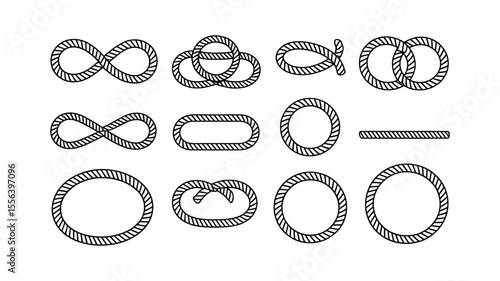 Rope Knots: A collection of intricately tied ropes, showcasing various knotting techniques in a clean, simple style, emphasizing the strength and versatility of rope.