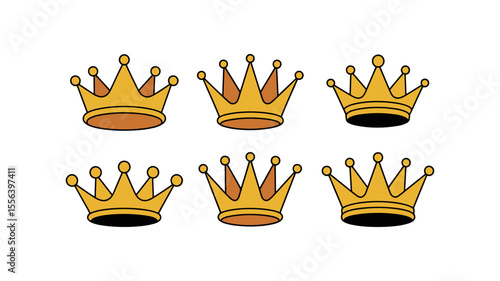 Golden Crown Array: A collection of elegantly crafted, golden crowns, representing royalty, power, and authority, each design a testament to the artistry of leadership.