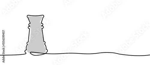 white rook chess piece symbol sign,Hand Drawn One continuous line drawing for Poster, banner, background with lettering, Doodle outline, monoline lineArt with copyspace place for text free space