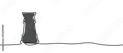 black rook chess piece symbol sign,Hand Drawn One continuous line drawing for Poster, banner, background with lettering, Doodle outline, monoline lineArt with copyspace place for text free space