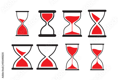 Red Hourglass Icons Collection – Sand Timer Vector Set for Time Concepts. Victor illustration eps 10