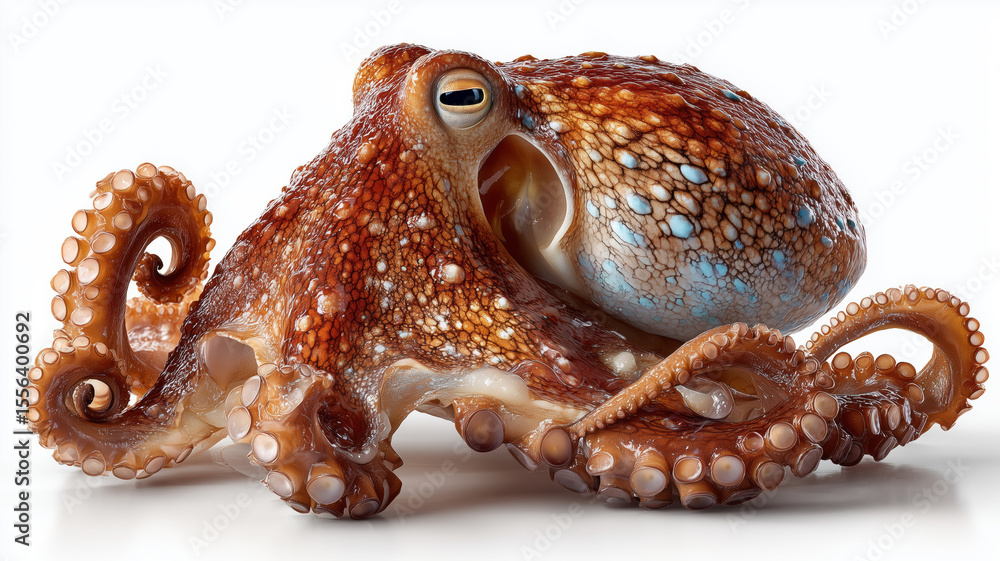 Fototapeta premium Colorful octopus with intricate patterns on a serene white background