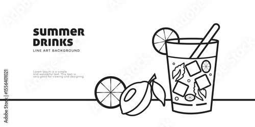 Refreshing Summer Drinks Line Art Background Illustration Design