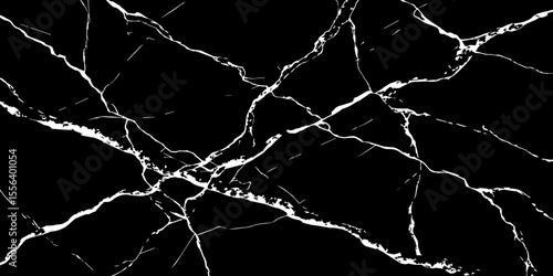 A striking, high-contrast black background crisscrossed by jagged, luminous white lines, resembling cracked ice on a dark surface or a highly veined black marble.