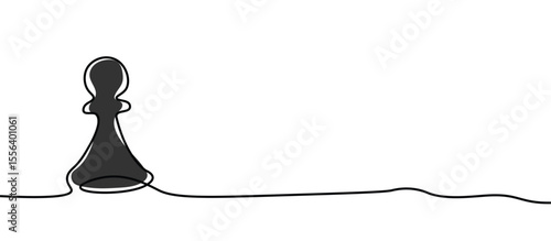black pawn piece symbol sign,Hand Drawn One continuous line drawing for Poster, banner, background with lettering, Doodle outline, monoline lineArt with place for text free space negative space