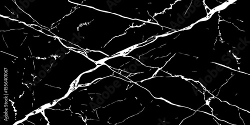 A striking, high-contrast black background crisscrossed by jagged, luminous white lines, resembling cracked ice on a dark surface or a highly veined black marble.