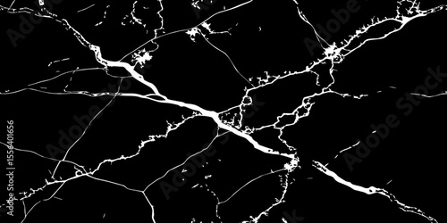 A striking, high-contrast black background crisscrossed by jagged, luminous white lines, resembling cracked ice on a dark surface or a highly veined black marble.