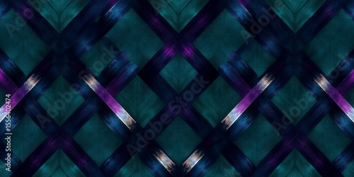 Wallpaper Mural Abstract dark teal and blue criss cross pattern with purple and silver accents symmetrical design Torontodigital.ca