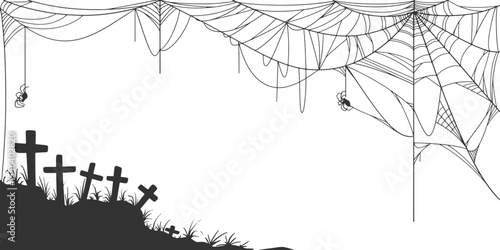 Halloween Cobweb frame border, spider web Vector Isolated on Transparent Background. Vector eps