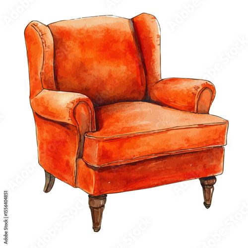 watercolor vector of Armchair, isolated on a white background.